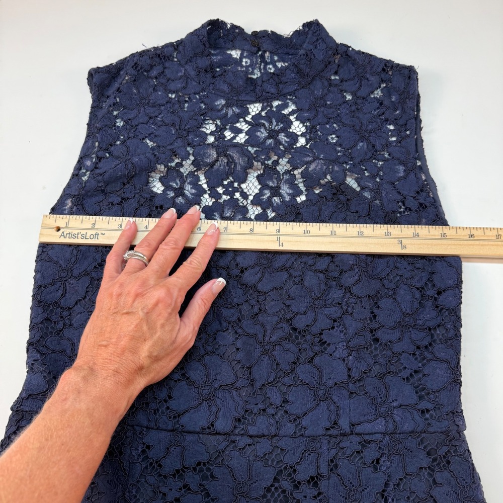 Sandro Paris Navy Lace Sheath Dress Sleeveless Backless‎ See Measurements - Picture 5 of 11